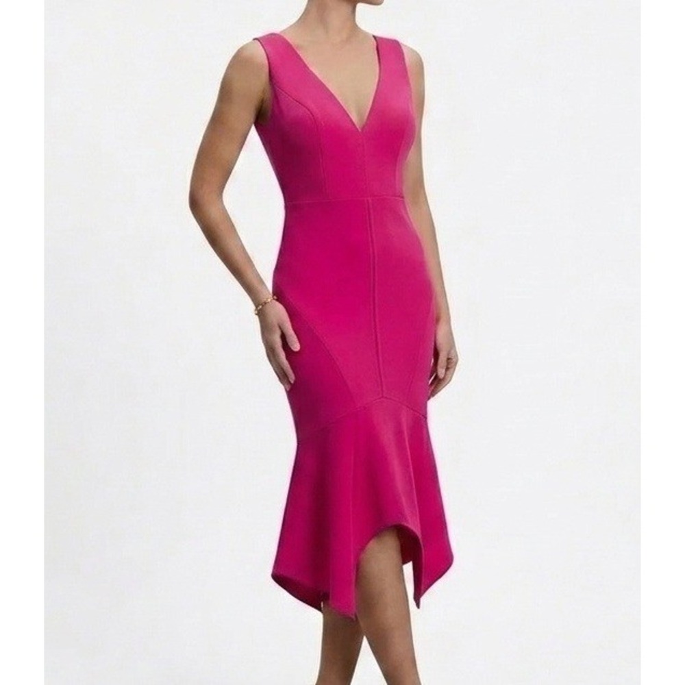 Bariano Pink Asymmetrical Cocktail Midi Dress Sleeveless V-Neck B20D47 Small